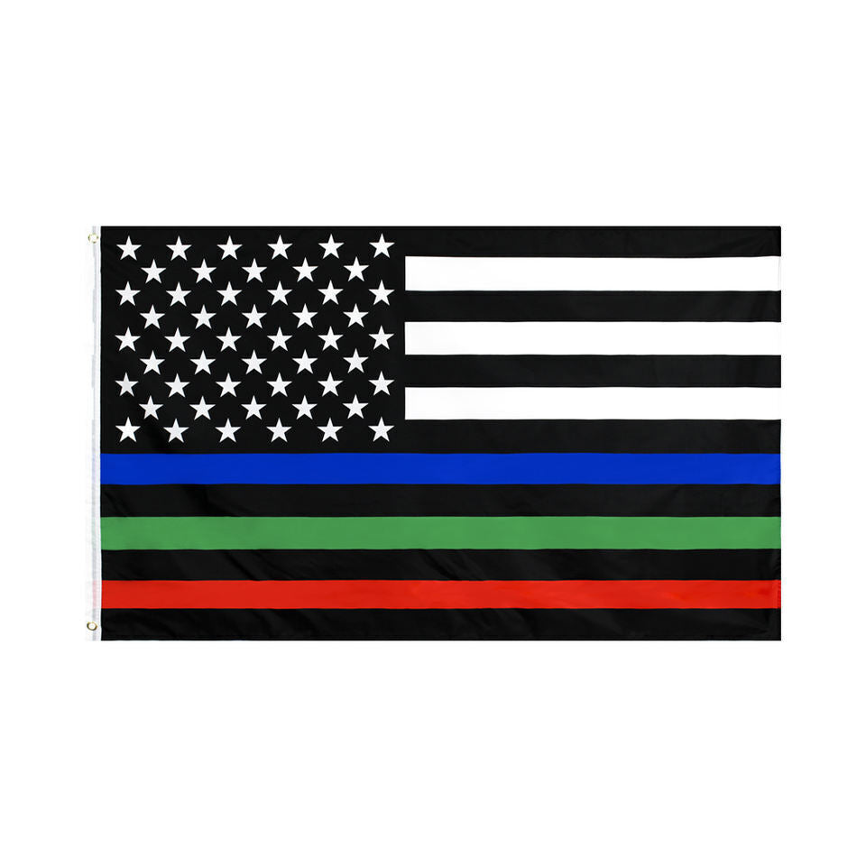 Thin Blue Green and Red Line Flag