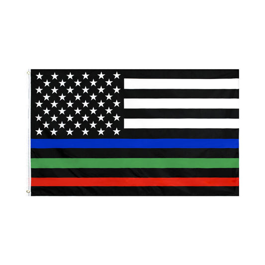 Thin Blue Green and Red Line Flag