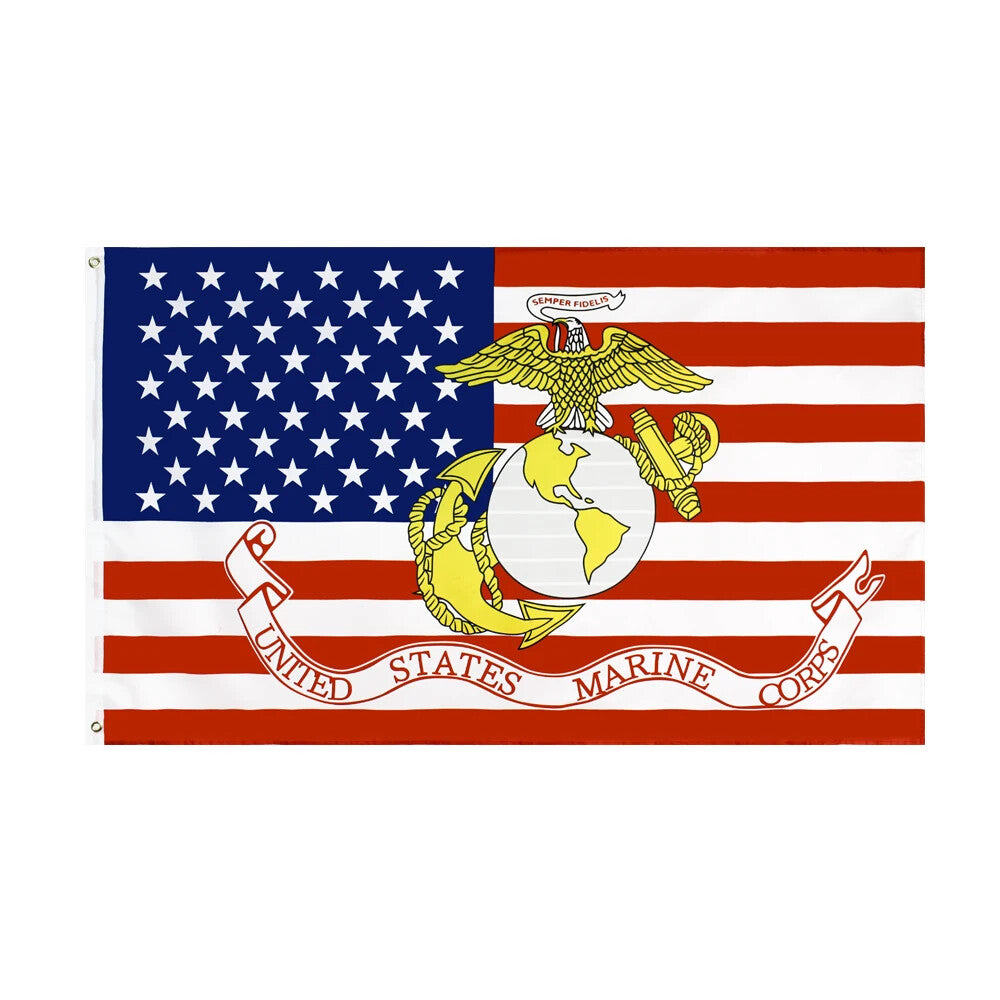 US Marine Corps Flag on USA Flag
