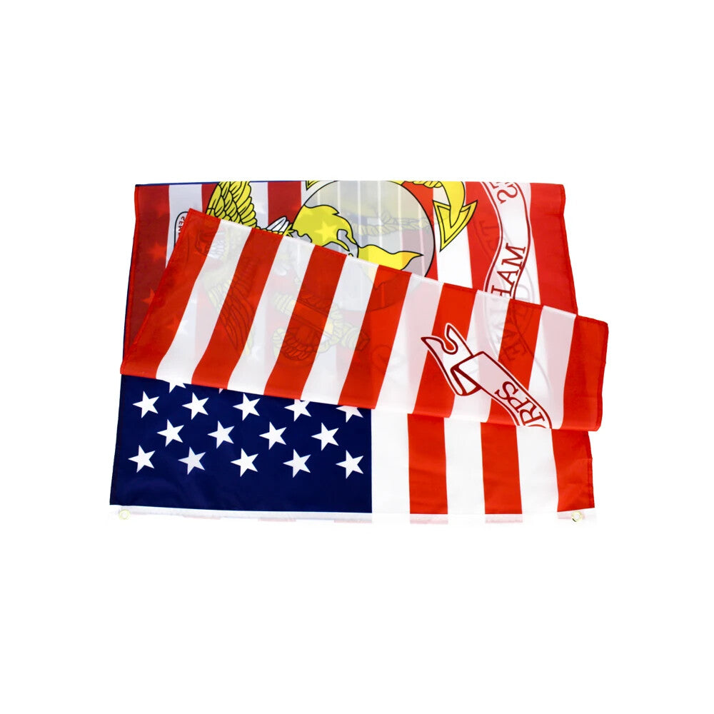 US Marine Corps Flag on USA Flag